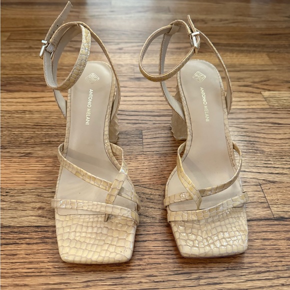 ANTONIO MELANI Shoes - ANTONIO MELANI Beige Croc-Embossed Block Heels